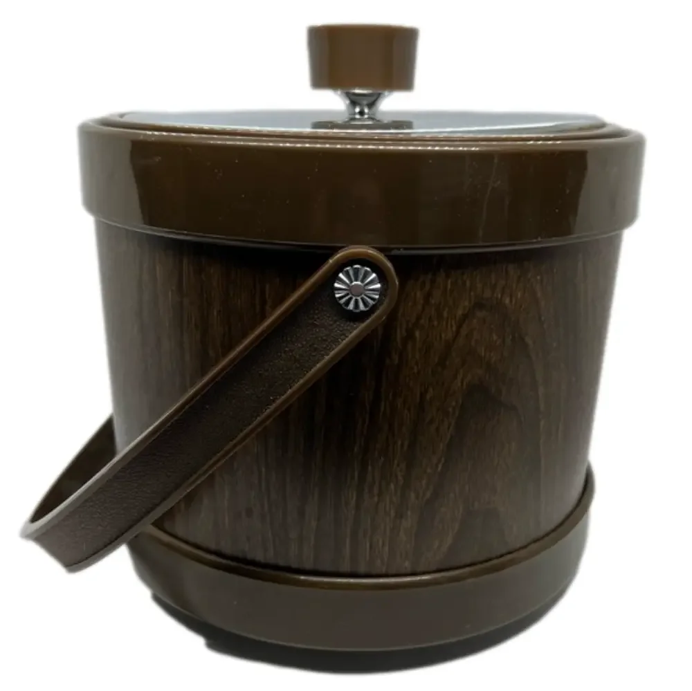 Vintage MCM Rustic Faux Wood Ice Bucket by ATAPCO